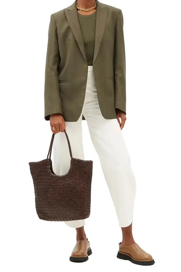 Diagonal Weave Leather Tote Bag 4 Image