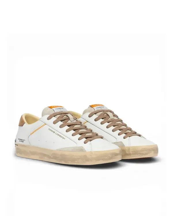 Distressed Saddle Brown & Beige Leather Sneakers 1 Image