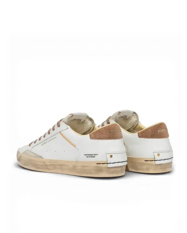 Distressed Saddle Brown & Beige Leather Sneakers 2 Image