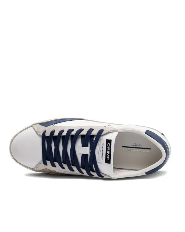 Distressed White & Blue Leather Sneakers 1 Image