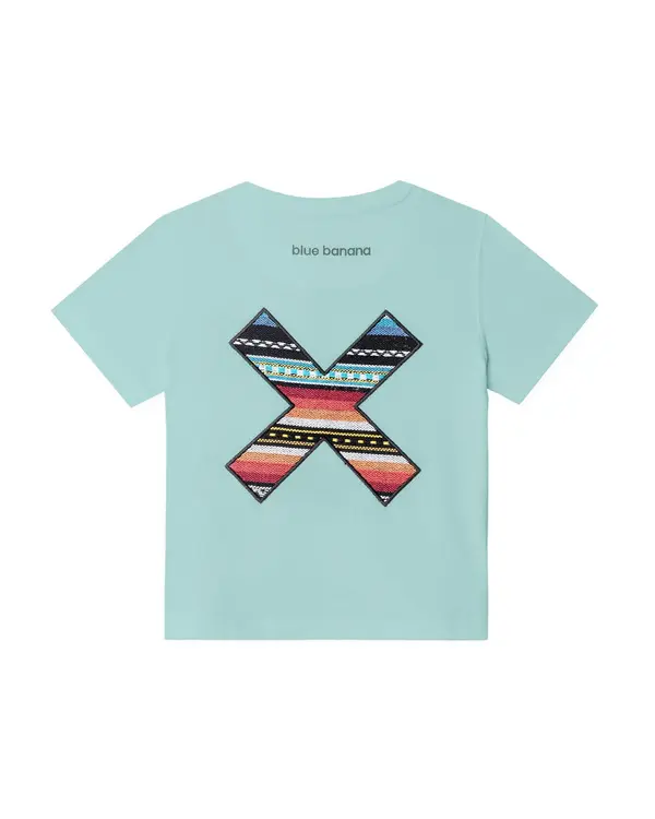 Kids Neutral Aqua Classic Embroidered X Short Sleeve T-Shirt 1 Image