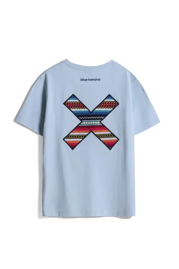 Kids Neutral Ice Blue Classic Embroidered X Short Sleeve T-Shirt 1 Image