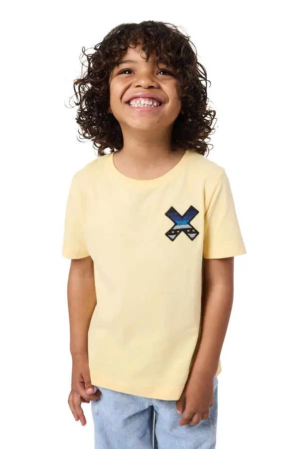 Kids Neutral Light Yellow Classic Embroidered X Short Sleeve T-Shirt 2 Image