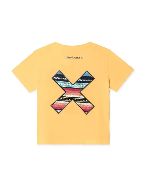 Kids Neutral Light Yellow Classic Embroidered X Short Sleeve T-Shirt 3 Image